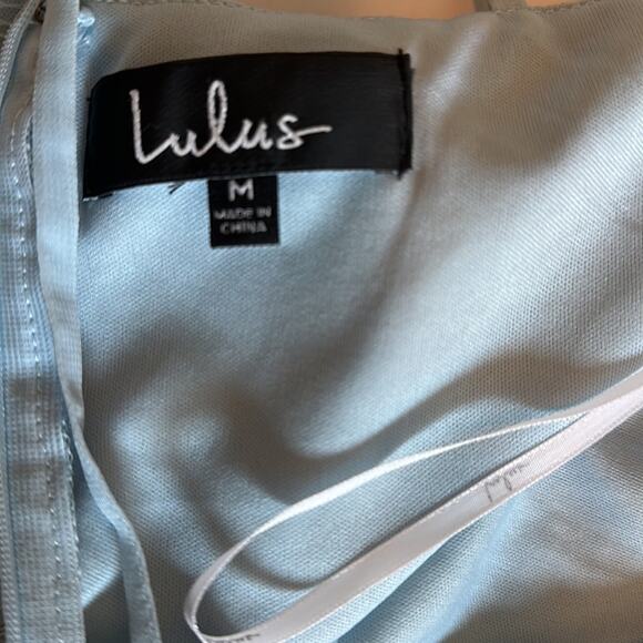 Lulu's Loving Thoughts Light Blue & Pink Halter Neck Lace Mini Dress Size M - Picture 14 of 16